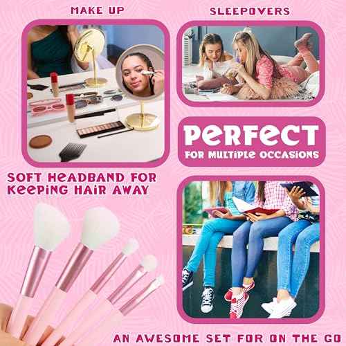 Hello Kitty Makeup Brush Set of 5 Kawaii Fluffy Makeup Headband Women Teens Girls Powder Brush Eyeshadow Brush Beauty Set Anime Cute Gifts