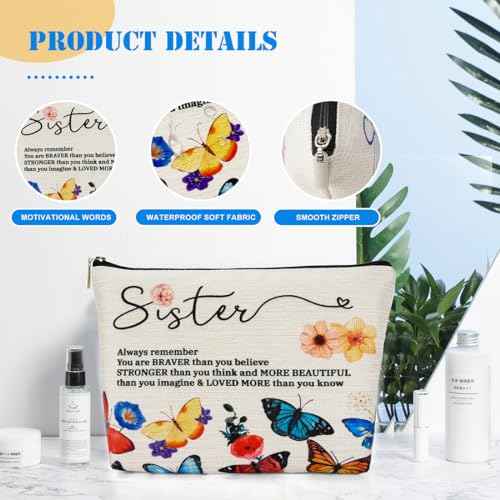 Makeup Case for a Special Sister Cosmetic Bag, Inspirational Handmade Presents for Women, You Are Braver Than You Think, Sis Best Friends Makeup Bag Toiletry Bag Gift, Style 2