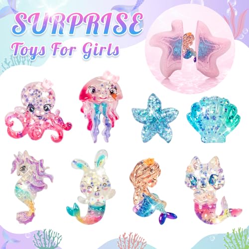 8 Packs Bath Bombs for Kids Girls, Mermaid Bath Bomb with Surprise Toys Inside, Princess Bubble Bath Toys for Kids Aged 4-8, Christmas Birthday Gifts for Girls 3 4 5 6 7 8