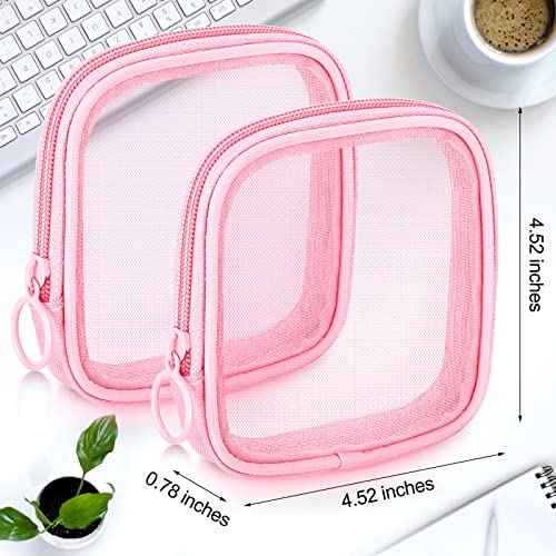 Weewooday 4 Pcs Mesh Makeup Bag Mesh Cosmetic Bag Travel Toiletry Pouch with Zipper Mini Makeup Cosmetic Purse for Daily Accessory(Small,Pink)