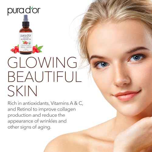 PURA D'OR 4 Oz ORGANIC Rosehip Seed Oil - 100% Pure Cold Pressed USDA Certified Anti-Aging Treatment - Vitamin A & C Rich - Helps Fade Appearance of Scars & Stretch Marks - For Face, Hair & Body