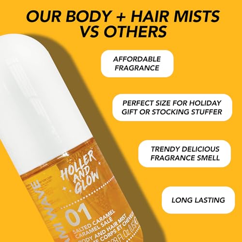 Holler and Glow Miami Wave Salted Caramel Body & Hair Mist, Body Spray For Women, Hair Perfume, Fragrance, Sweet Coconut, Vanilla Scented, Warm & Sweet Fragrance Notes, 8.11 Fl Oz