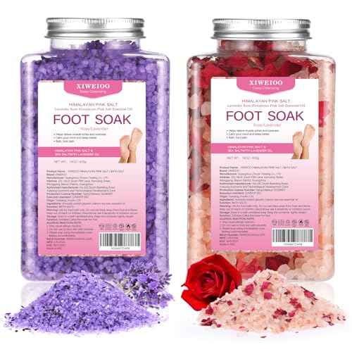 Foot Soak Kit -46 oz, Pack of 2 Natural Epsom Salt Rose, and Lavender- Essential Oils Foot Athletes Foot spa Itching,Foot Bath Salt Tea Tree Oil Foot Soak Foot Care Pedicure Feet spa Message