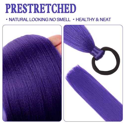 2 Packs Purple Ponytail Extension with Elastic Tie for women, 26 inch Wrap Around Braid Hair Extensions Halloween Costume Cosplay