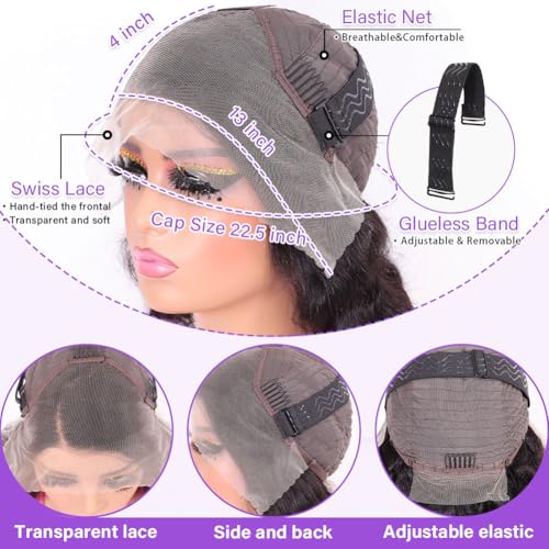 Hihmarm Body Wave Bob Wig Human Hair 13x4 Hd Lace Frontal Wigs Human Hair Pre Plucked Loose Wave Bob Lace Front Wigs For Black Women 180% Density Glueless Wig Natural Black 16 Inch