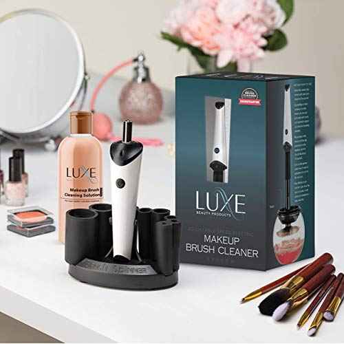 Luxe Electric Makeup Brush Cleaner Machine with Cleaning Solution - USB Charging Station, Automatic Brush Washer and Dryer - 3 Adjustable Speeds for Easy Cleaning - Complete Set for Hygienic Brushes