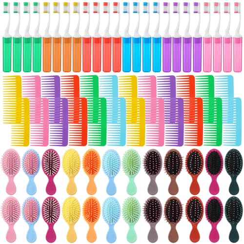 72 Pcs Operation Christmas Items Mini Hair Brush Wide Tooth Combs Travel Toothbrush Bulk for Women and Men Small Soft Foldable Tooth Brushes with Case for Hotel, Shelter, Homeless, Charity