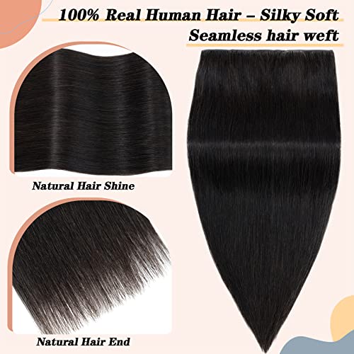 S-noilite Clip in Human Hair Extensions - 100% Real Hair, One Piece/5 Clips, 3/4 Full Head, Thicker Soft Straight (18"-90g, #1B Natural Black)