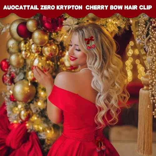 8 Pcs Cherry Bow Hair Clip Sweet Cute Rhinestone Bow Alligator Clips Red White Plaid Hair Barrettes Hair Accessories for Women Girls Christmas Hair Decoration