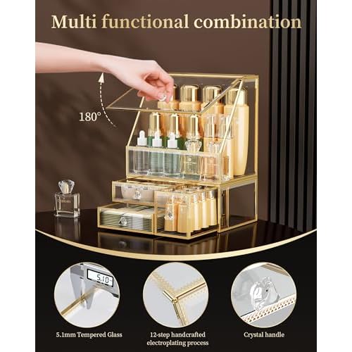 Makeup Organizer for Vanity, Clear Makeup Organizer with Drawer, Skincare Holder for Bathroom Countertop,Cosmetic Display Case for Dresser