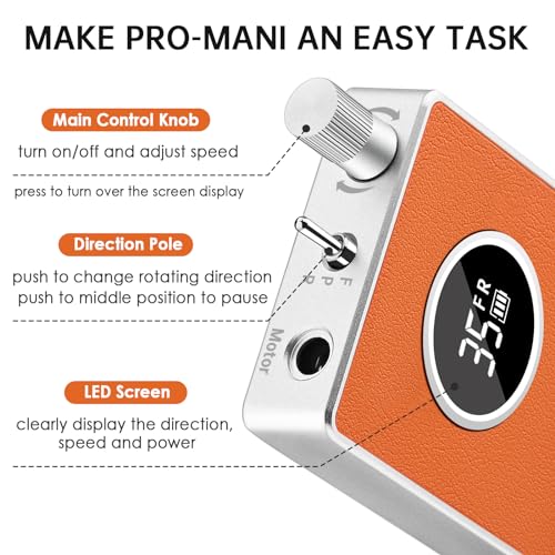 Kredioo Nail Drill Professional Super Quiet with Coreless Motor 35000RPM Electric File 6+1 Tungsten Bits Kit Portable Strong Drill para u?as Profesional Remove Acrylic Nails Dip Powder-Orange