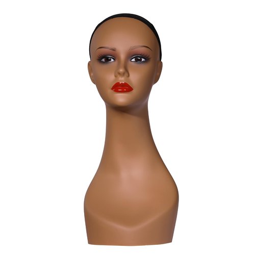 J&F CO. 4PCS Mannequin Heads for Wigs, 18" Lifelike Tan Plastic Manikin Display Heads for Sunglasses, Earrings, Jewelry Display, Beauty Accessories, PE-B