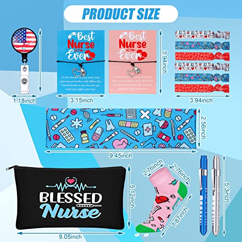 72 Pcs Christmas Nurses Gifts Bulk Nurses Week Appreciation Gift Women with Socks Makeup Bags Penlight Badge Reels Headband Bracelet Hair Rope for Employees Doctors Team Nursing Pharmacists Staff
