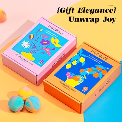 Bath Bombs Gift Se, 24 Pack Bubble Bombs with 12 Unique Scents, Floral & Fruity Collections, Skin-Soothing & Mood-Enhancing, Spa Gifts for Women, Wife, Stress Relief & Relaxation
