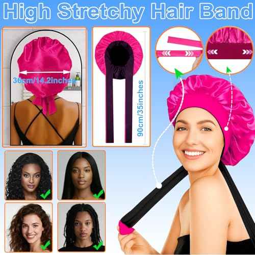 Reversible Silk Bonnet for Sleeping Women - Double Layer & Color Satin Bonnet, Adjustable Hair Cap for Curly & Textured Hair (Rose Red & Black)