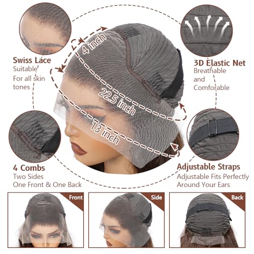 24 Inch Chocolate Brown 13x4 HD Lace Front Wigs Human Hair Body Wave Frontal Glueless Brown Wigs Human Hair Pre Plucked Colored Wigs with Baby Hair for Black Women 250 Density