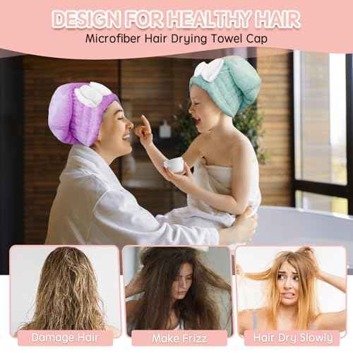 Microfiber Hair Drying Caps, 5-Pack Extra Soft and Ultra Absorbent Fast-Drying Hair Turban Wraps, Shower Caps for Girls and Women with Cute Bowtie Design£¨11" L x 10" W£©