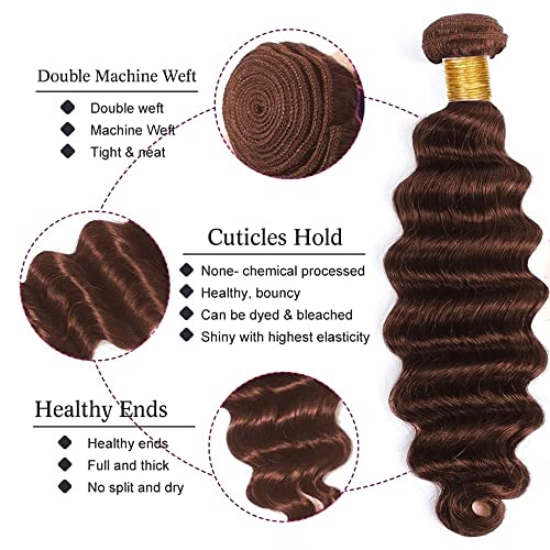 #4 Chocolate Human Hair Bundles Deep Wave Bundles 18 18 18 Inch Brown Unprocessed Brazilian Virgin Hair 3 Bundle 50 Gram Per Bundle Deals Quick Weave Hair Extensions