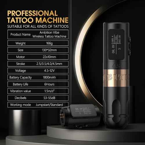 Ambition Vibe Wireless Tattoo Gun - Rotary Tattoo Machine Cartridge Battery Pen with Dual 1800mAh Power LED Digital Display Brushless Motor Tattoo Equipment for Tattoo Artists (2.5mm Stroke Red)