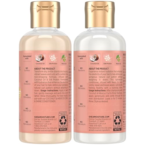 SheaMoisture Travel Shampoo & Conditioner (12 Sets, 24 Bottles), Coconut & Hibiscus Curl & Shine, Frizz Control, Curly Hair Products, 3.2 Oz Ea