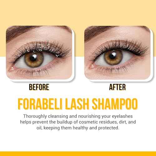 Forabeli Lash Shampoo 50ml with Brush and Wand - Eyelash Extension Cleanser, Eyelid Foaming Wash, Gentle Foam, Remove Oils and Makeup