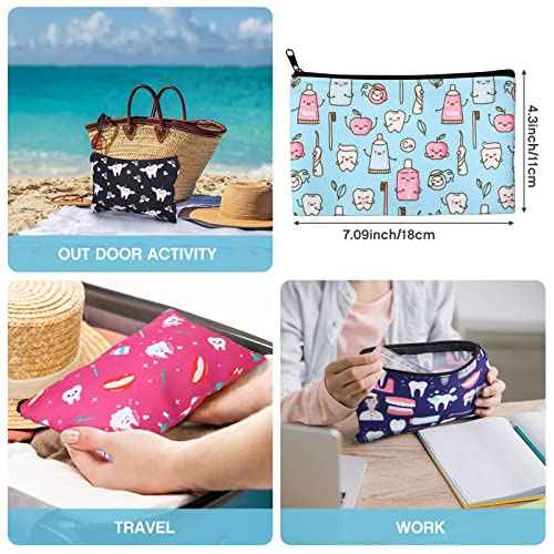 12 Pieces Teeth Makeup Bag Cute Cosmetic Bag for Nurse Women Dental Dentist Gift Colorful Toiletry Bag Multifunctional Polyester Bag with Zipper Teeth Printed Accessories (7.09 x 4.33 Inch)