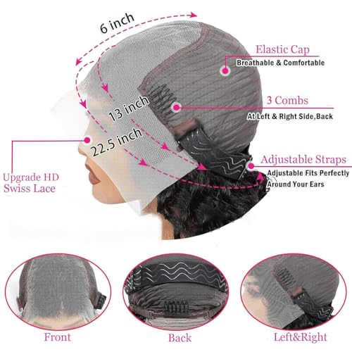 26 Inch Deep Wave Lace Front Wigs Human Hair Pre Plucked 200% Density 13x6 HD Lace Frontal Wigs with Baby Hair Deep Curly Wet and Wavy Glueless Wigs for Women (Natural Black, 26 Inch)