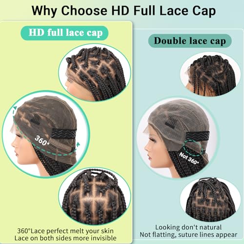 360¡Æ HD Full Lace Knotless Braided Wigs for Women Box Braid Wig with Baby Hair Premium Synthetic Natural Looking Black Braided Lace Front Wigs 36 Inch
