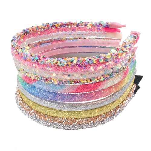 10PCS Glitter Headbands for Girls Rainbow Headbands Toddlers Kids Thin Sparkle Hair Band for Birthday Party Hair Accessories