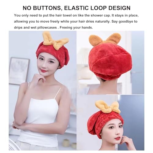 4Pcs Ultra Absorbent Hair Quick Drying Towel for Women Girls New Microfiber Hair Towel Wrap Dry Turban Soft Bow Tie Plopping Head Towels Shower Cap for Kids (Mixed Colors)