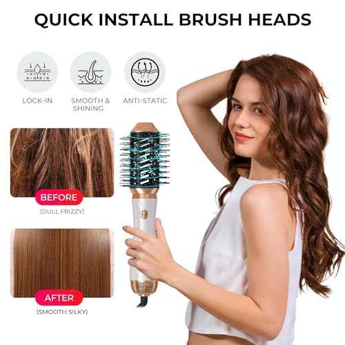 6 in 1 Blow Dryer Brush, Detachable Hair Dryer Brush Air Curler Air Styler Wrap, Curly Twist Hot Curling Iron, Blow Dryer Hot Styler Negative Ion, Travel Hair Styling Tool