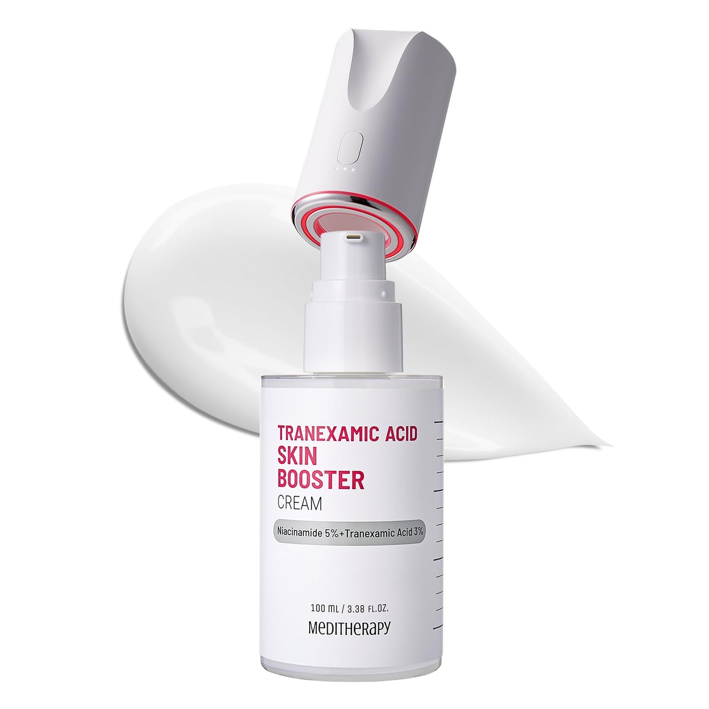 MEDITHERAPY Tranexamic Acid Skin Booster Cream 3.4 Fl Oz - 5% Niacinamide & 3% TXA Korean Face Moisturizer - Gentle Facial Serum Cream with Facial Device for Glass Skin - Radiant Complexion