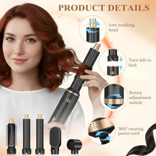 5 in 1 Air Wrap Hair Styler, Upgrade Blow Dryer Brush Hair Dryer Brush Air Curler, Detachable Hot Air Brush Negative Ion Curling Brush Iron