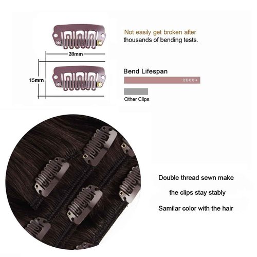 16 Inch Clip-in Hair Extensions Remy Human Hair for Women - Soft Handmade Real Human Hair Clip in Extensions, Straight, Thick, 125g 7pcs Dark Brown #2 Color