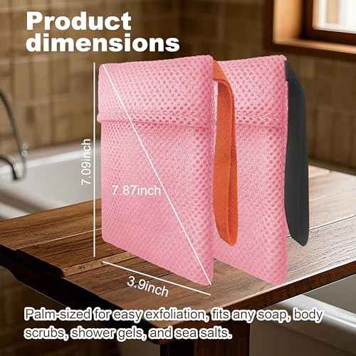 2 Pack Soap Bag Gentle Roughness,Bar Soap Pouch Saver Pocket,Body Scrubber Shower Sponge Loofah,Exfoliating Bath Sponge (Pink)