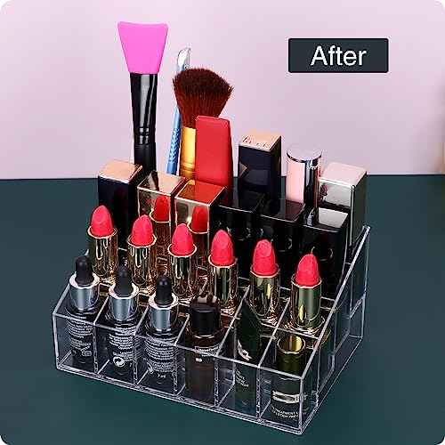 Lipstick Organizer,Small Clear Plastic Compact Lip Gloss Chapstick Perfume Sample Mascara Holder with 24 Slots