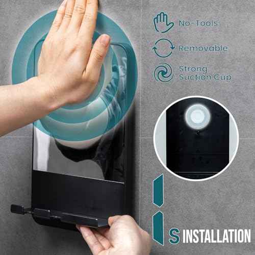 TAILI Shower Mirror Fogless Suction, Shaving Mirror with Razor Holder, Fog Free with Storage Tray, Rust-Proof, Shatterproof, Removable, Bathroom & Shower Accessories, Black