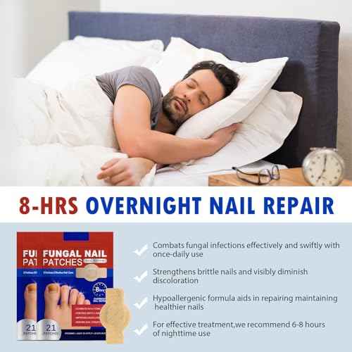Nail Patches 63 PCS Toenail Treatment Extra Strength 8-Hour Overnight Nail Fast Acting Repair Effortless Hydrogel Nail Care and Repair for Damaged Nails Overnight Renewal for Men and Women