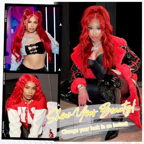 30 Inch Red Wig Human Hair Pre Plucked Red Lace Front Wigs Human Hair 200% Density 13x4 Colored Wigs for Women Body Wave Red Lace Front Wig