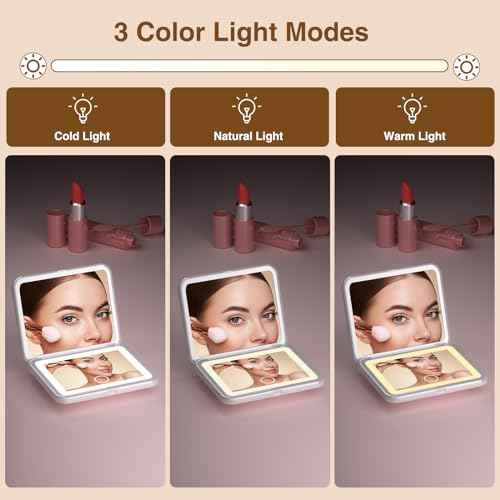 Rechargeable LED Lighted Compact Travel Mirror - 2-Sided Fold Mini Makeup Mirror with 1X/5X Magnification for Purse