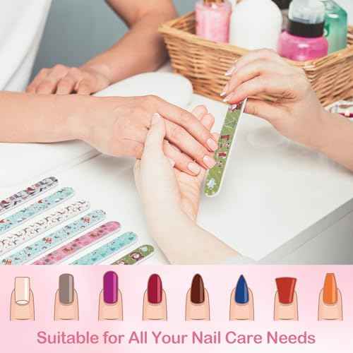 12Pcs Nail Files, Colorful Random Pattern Emery Boards for Nails, Christmas Double Sided Reusable Manicure Pedicure Tools, Fingernail Files for Women Girls Natural & Acrylic Nails