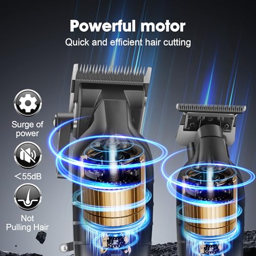 Kemei Hair Clipper and Trimmer Set Professional Cordless Hair Clipper for Men Electric Beard Trimmers Barber Hair Cuttings Kit, T Blade Trimmers for Men with LCD Display, KM-2290£¬KM-2293