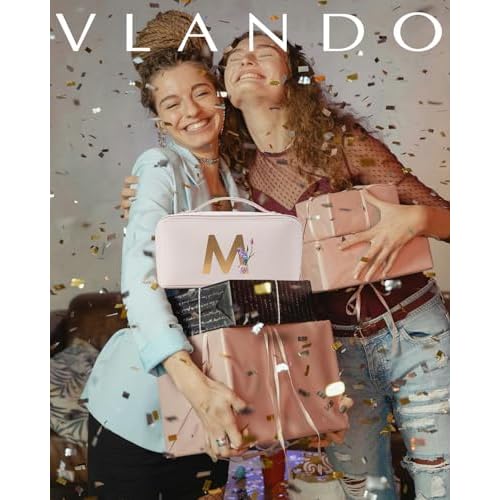 Vlando Mothers Day Gifts,Initial Makeup Bag,Travel Makeup Bag,Teacher Appreciation Gifts Birthday Gifts Bridesmaid Gifts Bride Wedding Gifts Graduation Gifts Valentine's Day Gift(Letter M)