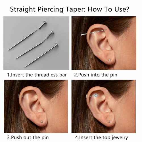G23 Titanium Threadless Piercing Taper 16G/18G/20G Flat Back Earring Applicator Tool Insertion Pin for Push In Nose Lip Ear Tragus Helix Body Piercing Jewelry Stretcher Assistant Tool