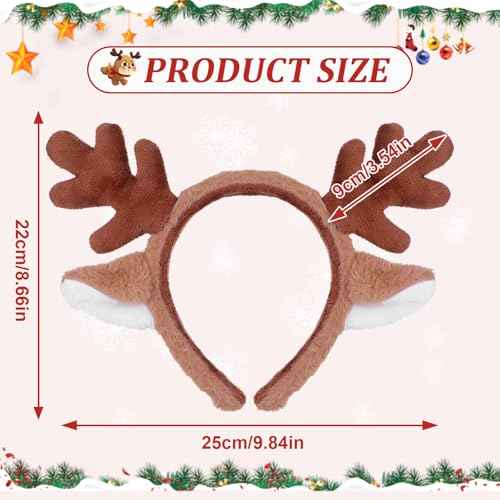 Reindeer Antlers Headband, Deer Antlers Headband Hair Accessories Christmas Headbands for Women Holiday Party Cosplay Costume(Brown)