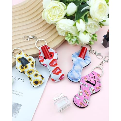 6 Pcs Chapstick Holder Keychain, Lip Balm Holder with 6 Sets Keyring Clips for Lipstick, Chapstick, Lip Balm, Lanyards