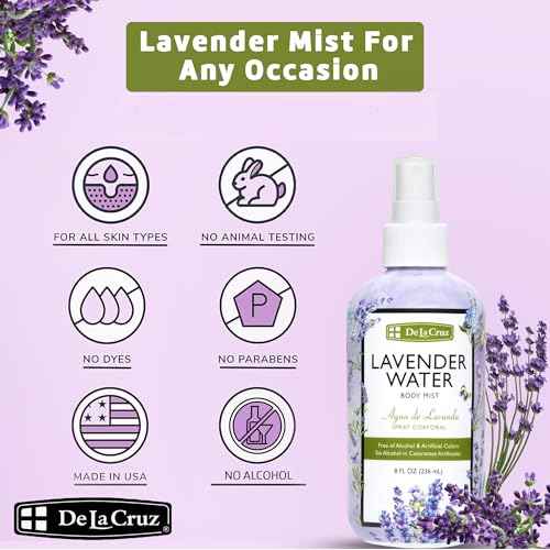 De La Cruz Lavender Water Body Mist - Lavender Spray body mist With Pure Lavender Essential Oil 8 fl oz (236 mL)