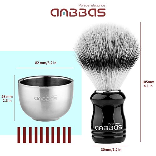 Anbbas Synthetic Badger Hair Shaving Brush,Stainless Steel Shaving Stand and Bowl,Goat Milk Shaving Soap 100g for Men Wet Shave Kit