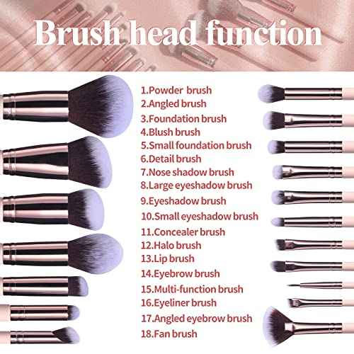BS-MALL Makeup Brushes Premium Synthetic Foundation Powder Concealers Eye Shadows 18 Pcs Brush Set with 5 sponge & Holder Sponge Case (A-Pink)