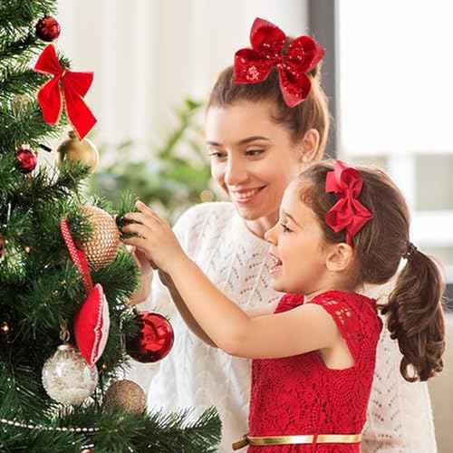 Red Green Hair Bows Clips Christmas 5 Inches Glitter Sequins Hair Bows Clips Ribbon Hairpin Cheer Alligator Clips Bows Hairpins Barrette for St. Patrick's Day Holiday Girls Women 2PCS